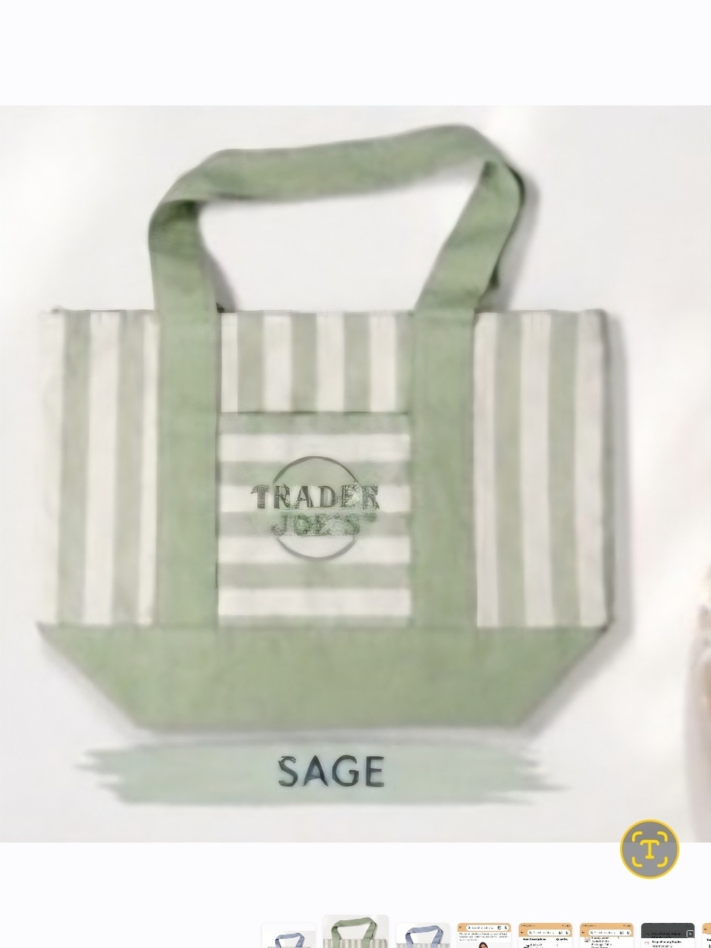 Trader Joe's Sage Green Striped Tote